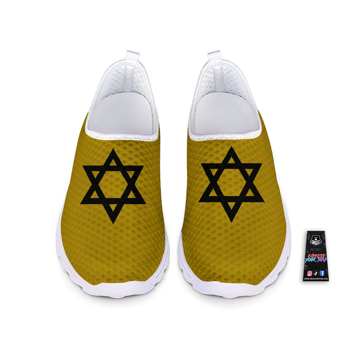 Star of David Yellow And Black Print Nurse Shoes-grizzshop