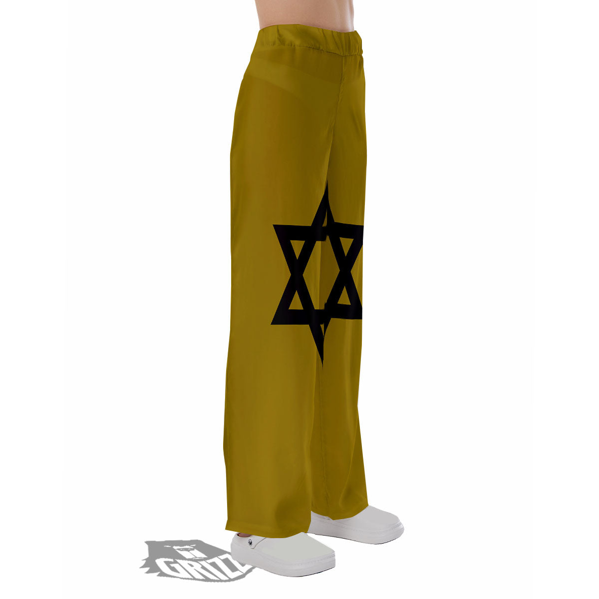 Star of David Yellow And Black Print Pajama Pants-grizzshop