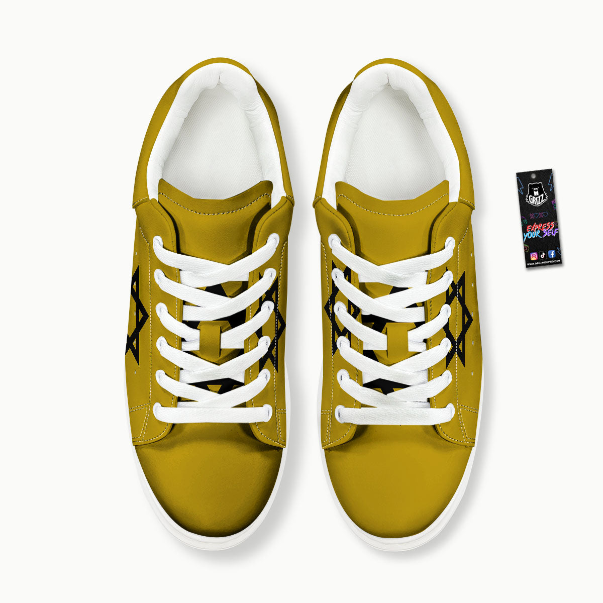 Star of David Yellow And Black Print Platform Shoes-grizzshop