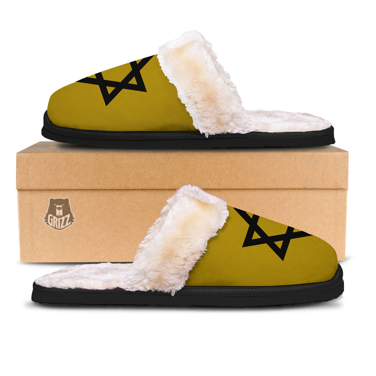 Star of David Yellow And Black Print Slippers-grizzshop