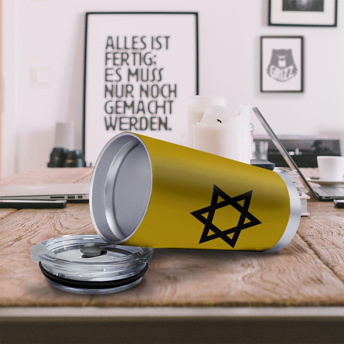 Star of David Yellow And Black Print Tumbler-grizzshop