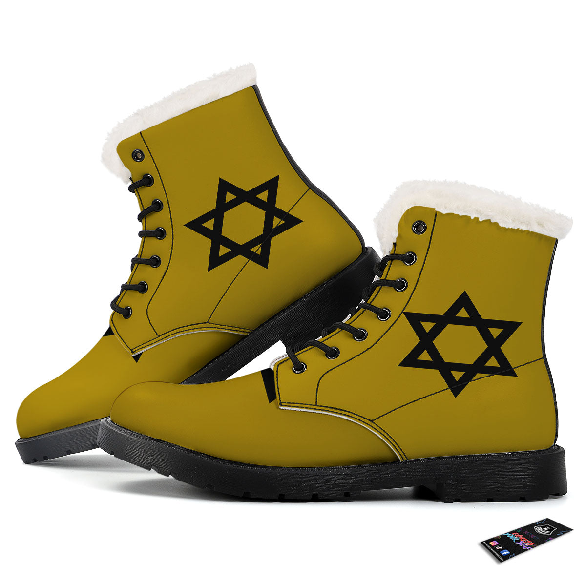 Star of David Yellow And Black Print Winter Boots-grizzshop