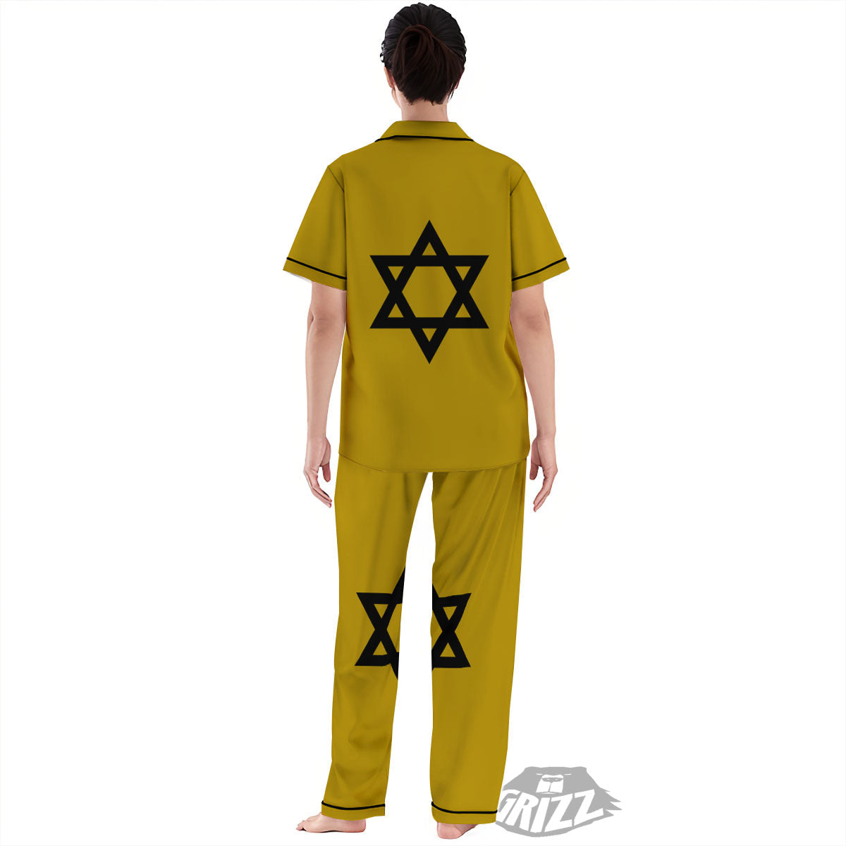 Star of David Yellow And Black Print Women's Pajamas Set-grizzshop