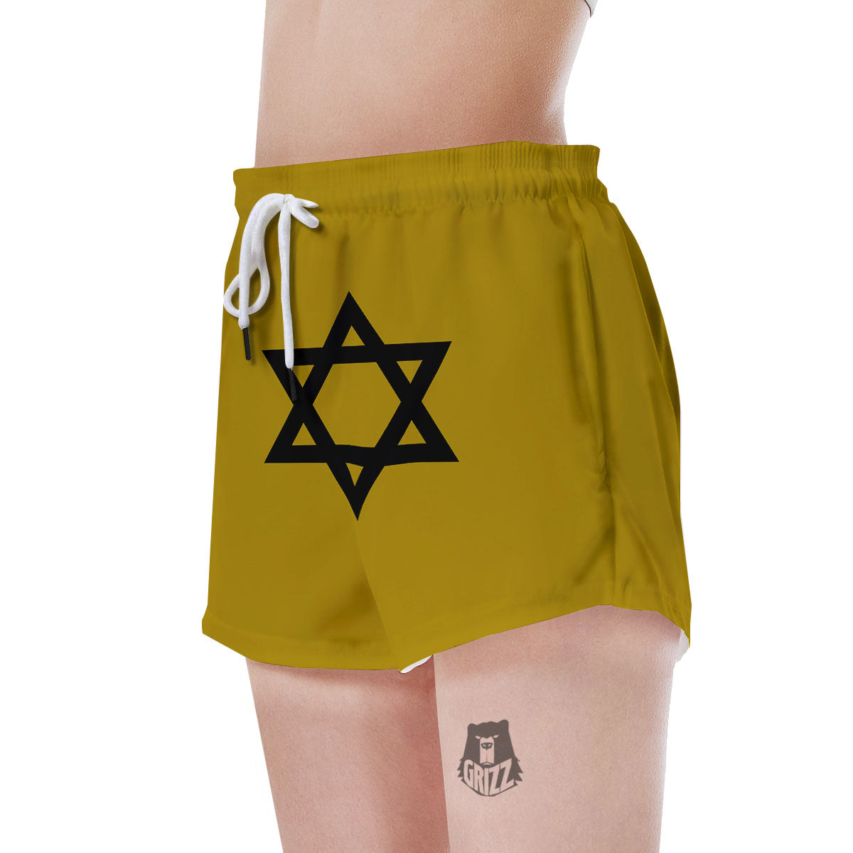 Star of David Yellow And Black Print Women's Shorts-grizzshop