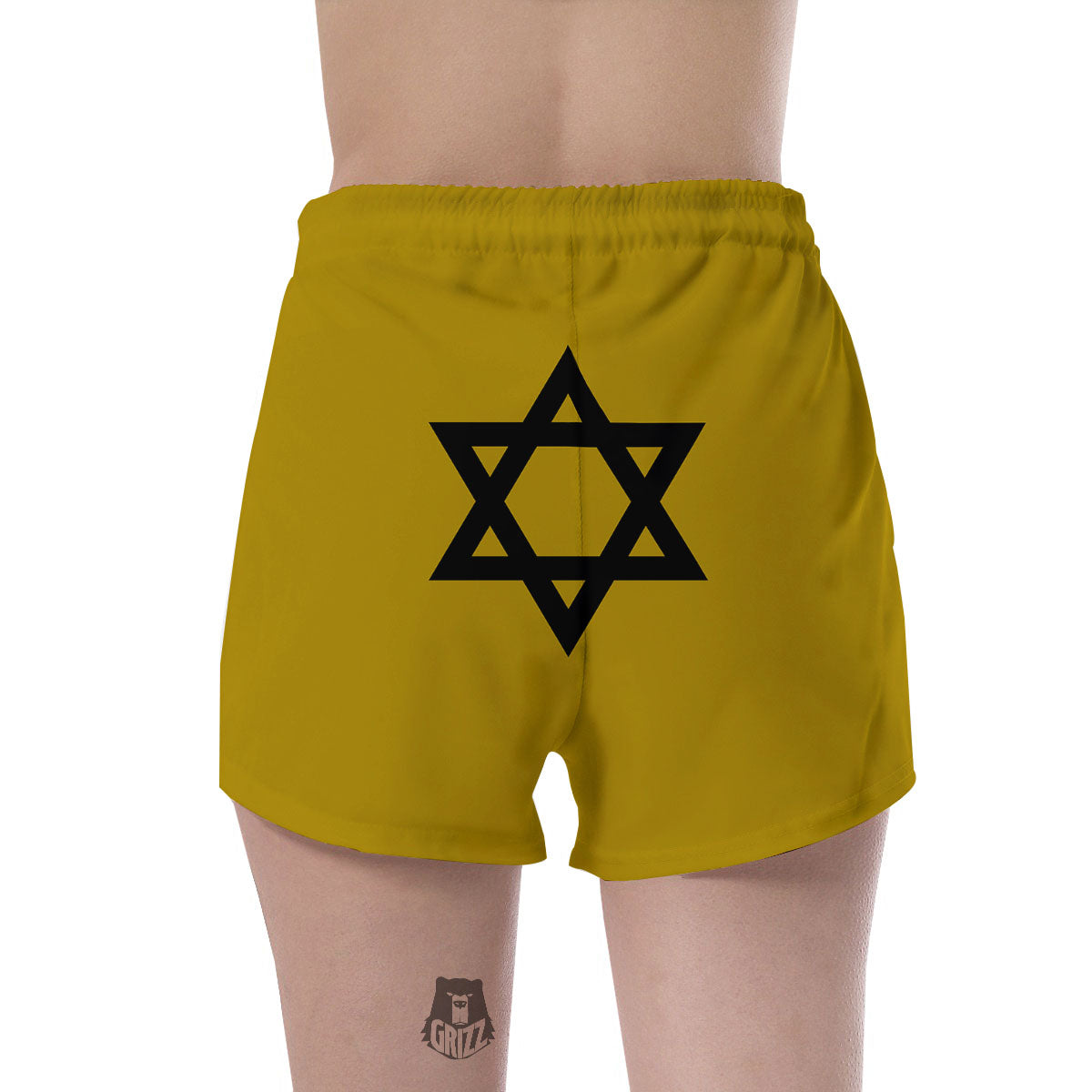 Star of David Yellow And Black Print Women's Shorts-grizzshop