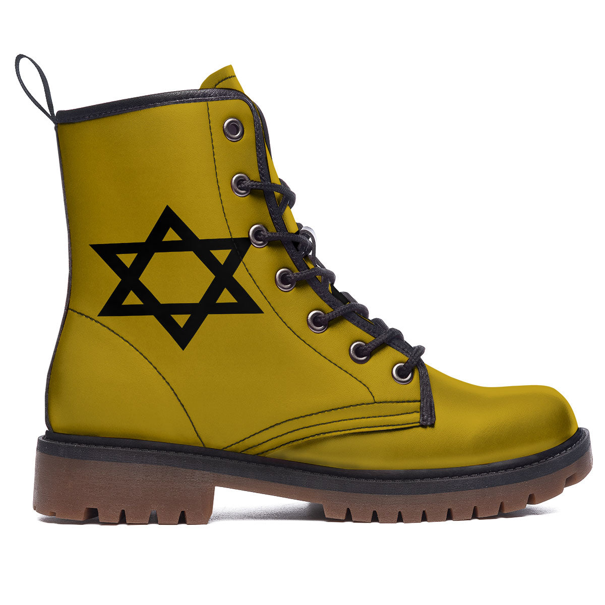 Star of David Yellow And Black Print Work Boots-grizzshop