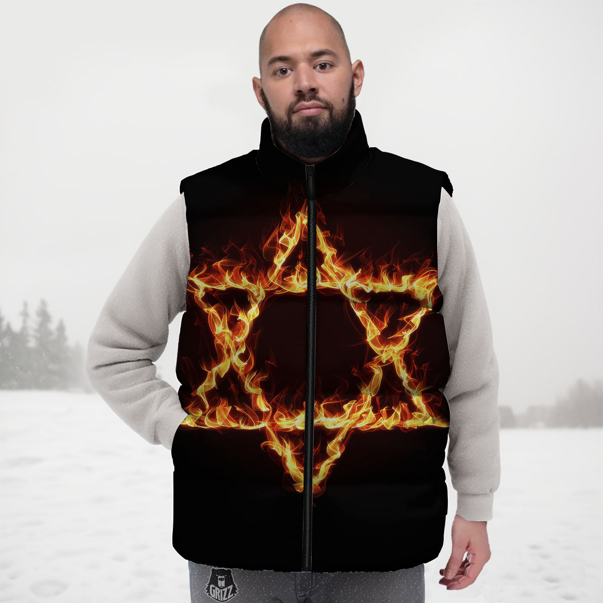 Star Of David Fiery Print Down Vest