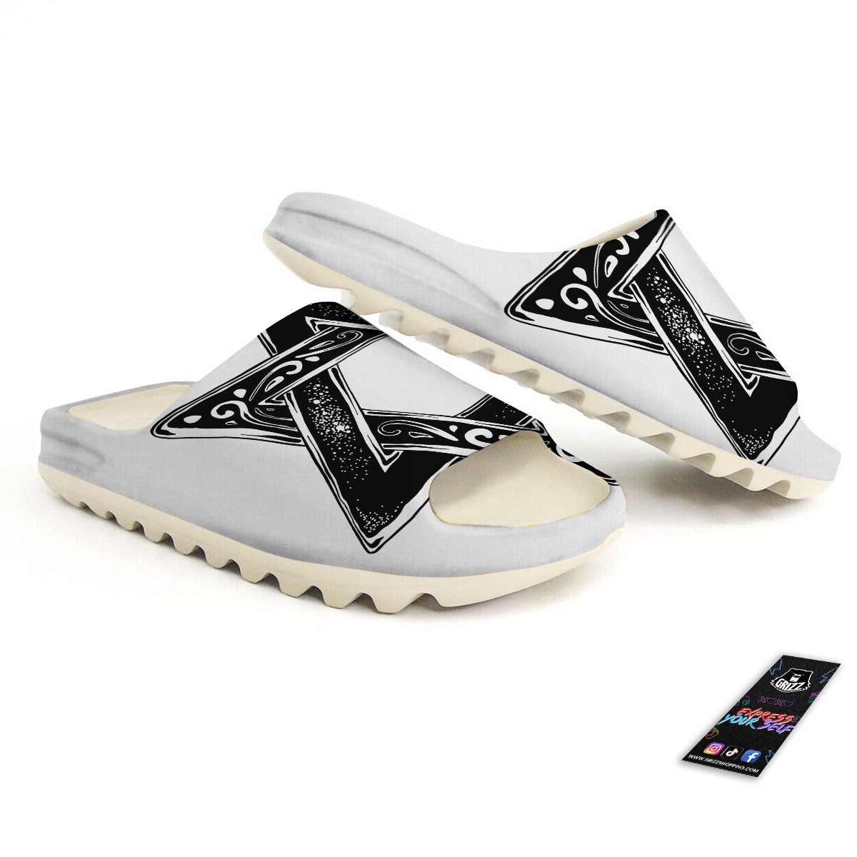 Star of David White And Black Print Sandals-grizzshop