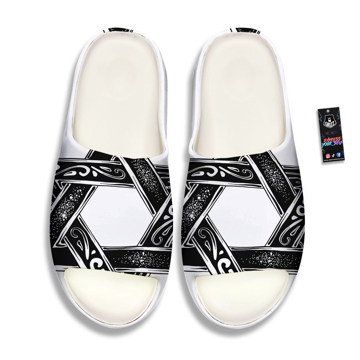 Star of David White And Black Print Sandals-grizzshop