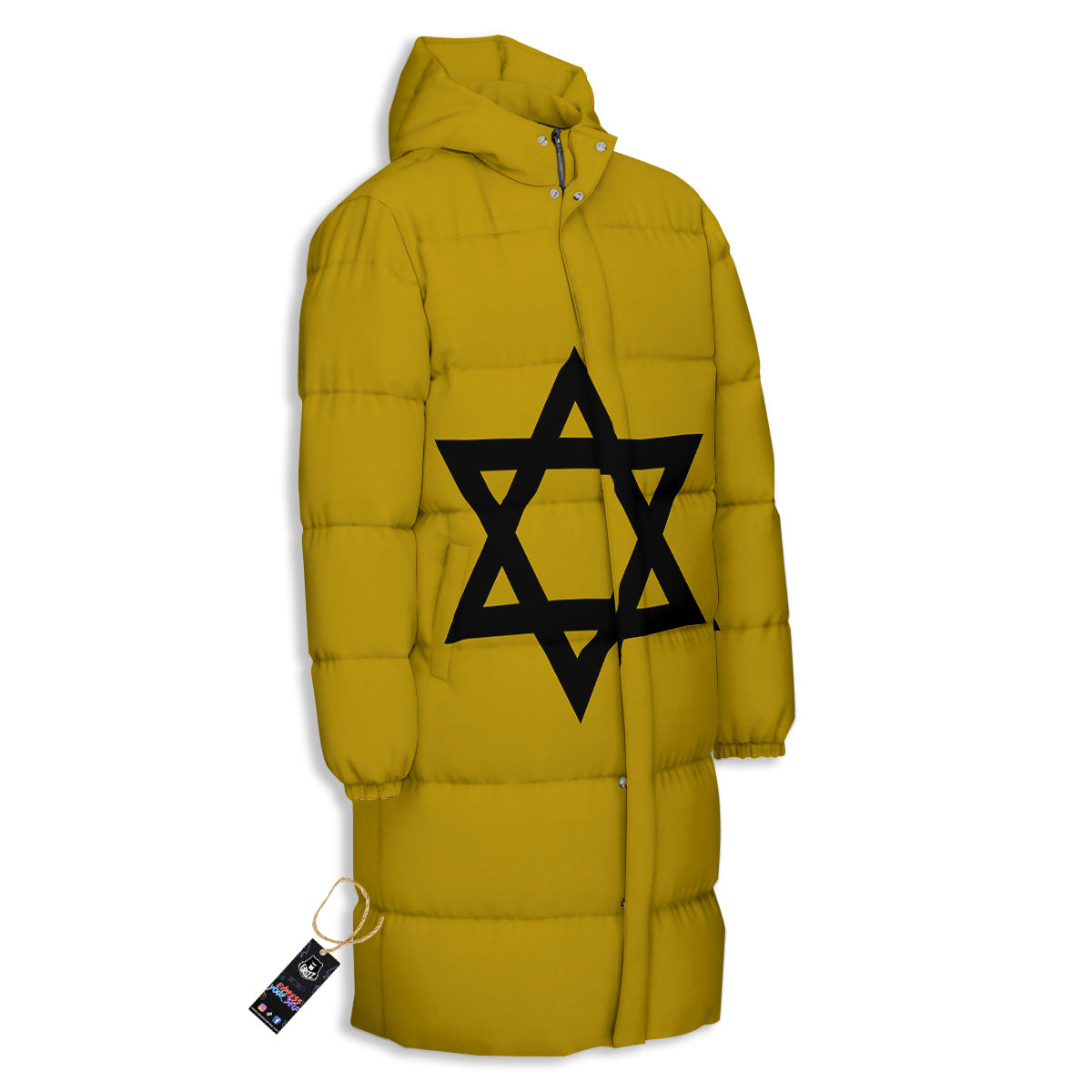 Star of David Yellow And Black Print Long Down Jacket