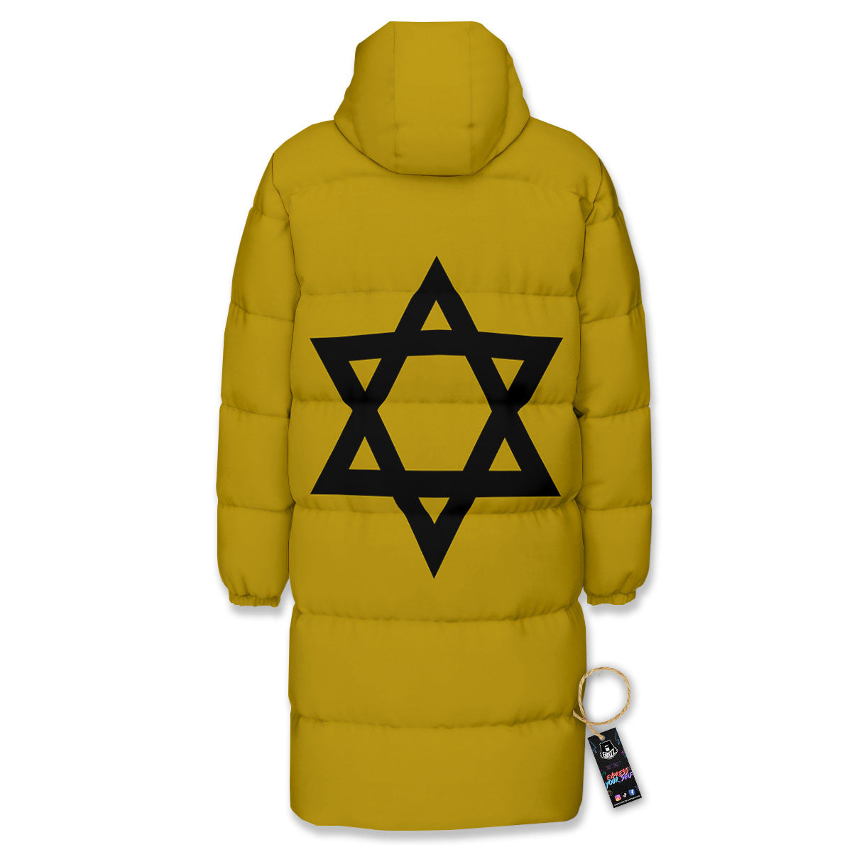 Star of David Yellow And Black Print Long Down Jacket