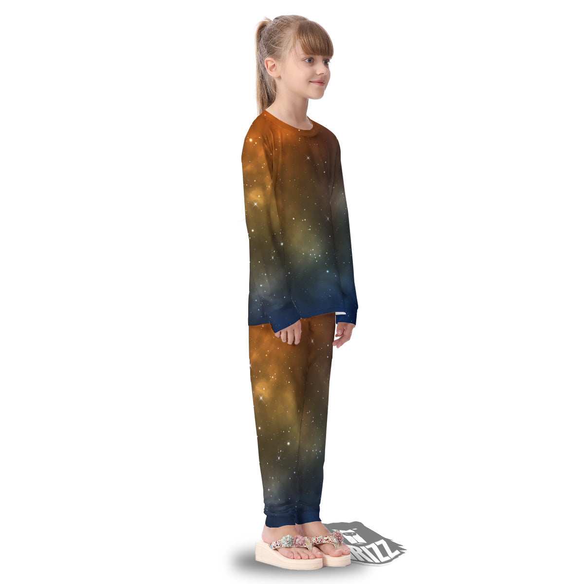 Stardust Galaxy Space Blue Orange Print Kid's Pajamas-grizzshop