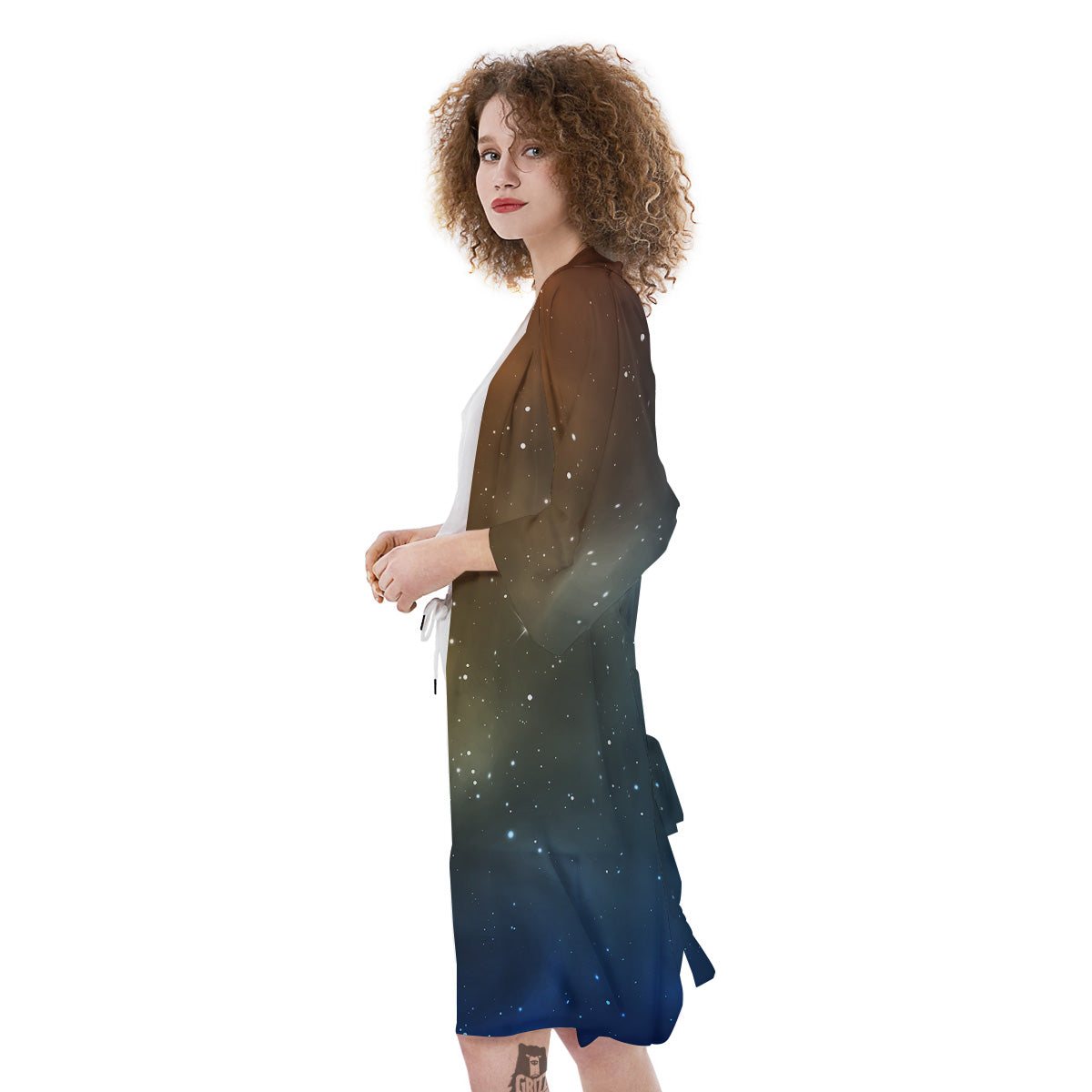 Stardust Galaxy Space Blue Orange Print Kimono-grizzshop