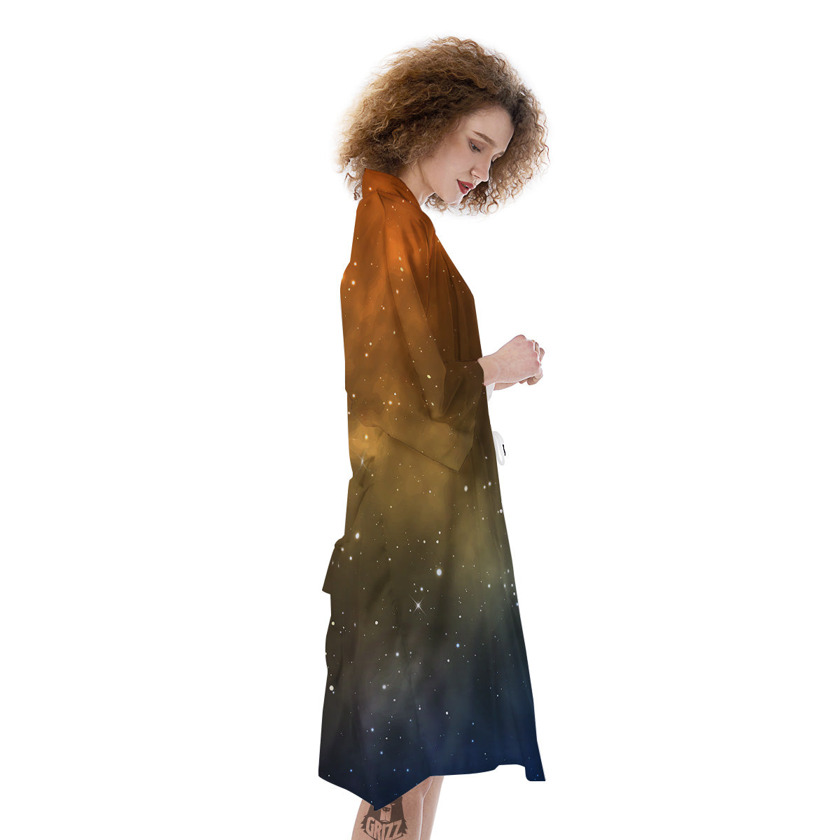 Stardust Galaxy Space Blue Orange Print Kimono-grizzshop