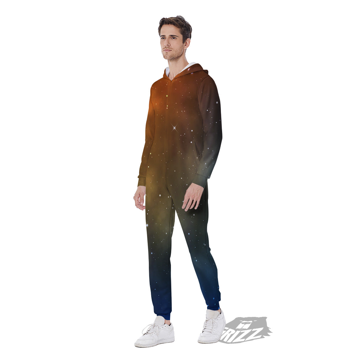 Stardust Galaxy Space Blue Orange Print Men's Jumpsuit-grizzshop