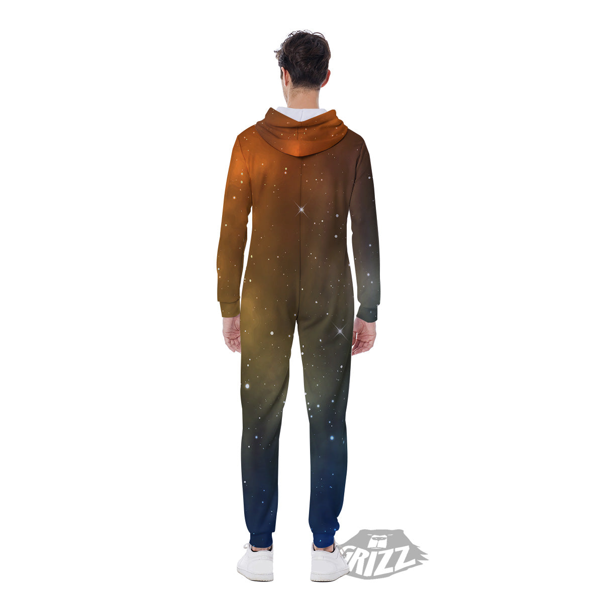 Stardust Galaxy Space Blue Orange Print Men's Jumpsuit-grizzshop