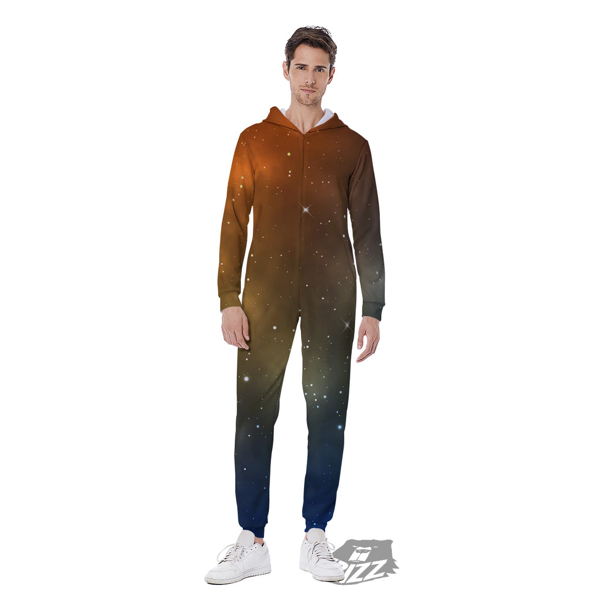 Stardust Galaxy Space Blue Orange Print Men's Jumpsuit-grizzshop