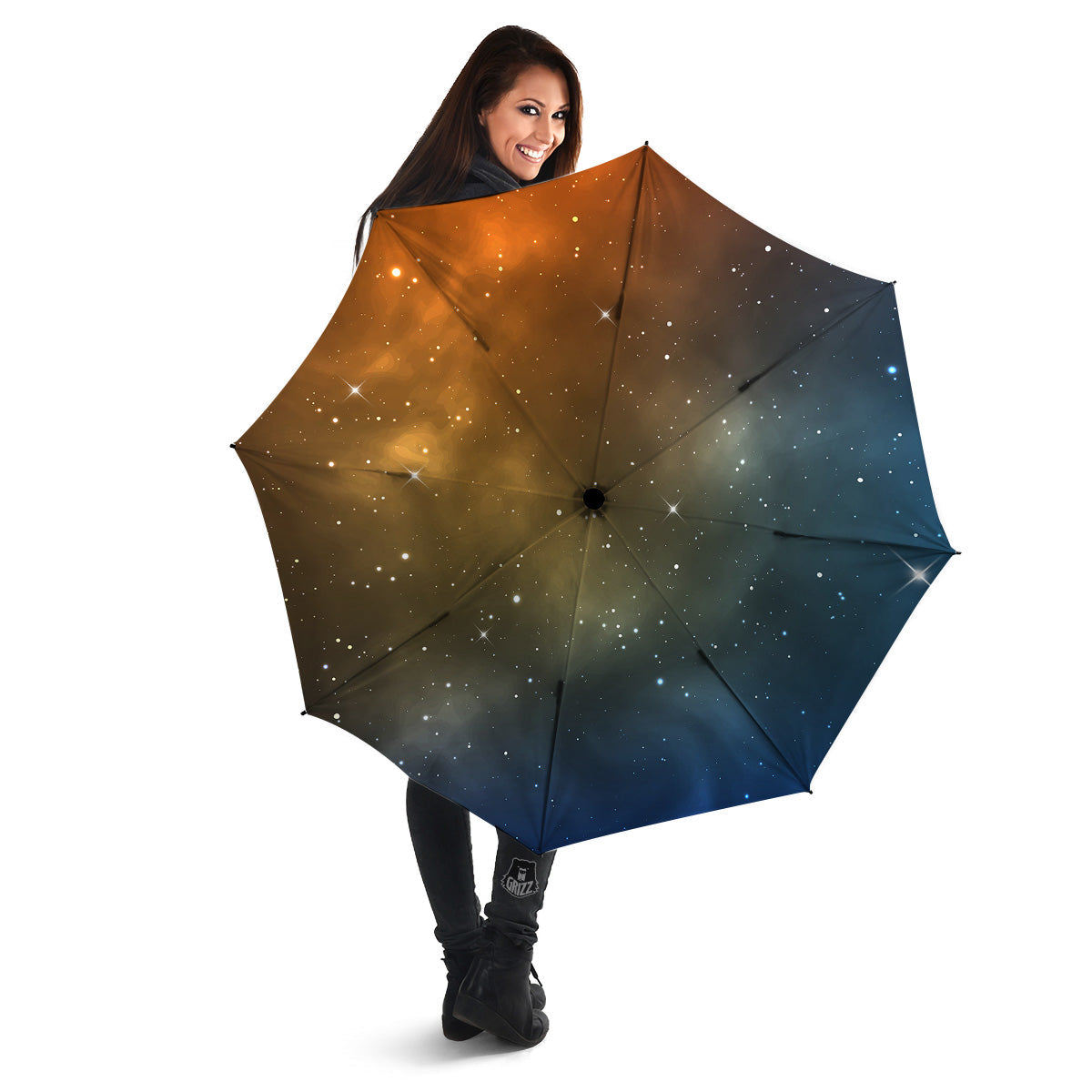 Stardust Galaxy Space Blue Orange Print Umbrella-grizzshop