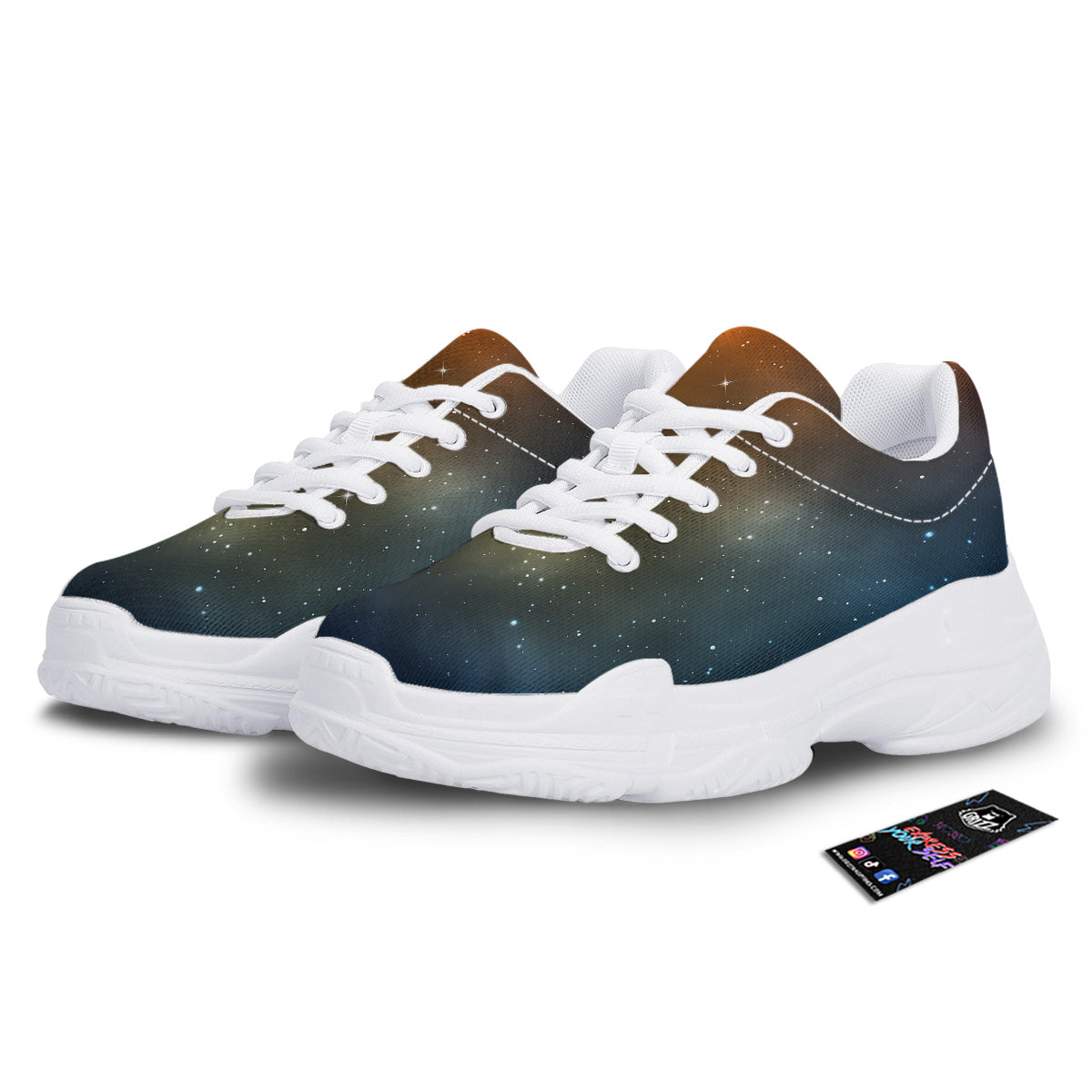 Stardust Galaxy Space Blue Orange Print White Chunky Shoes-grizzshop