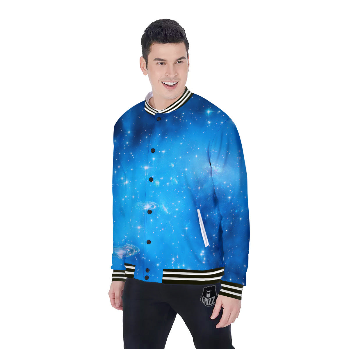 Starfield Galaxy Space Blue Cloud Print Baseball Jacket-grizzshop