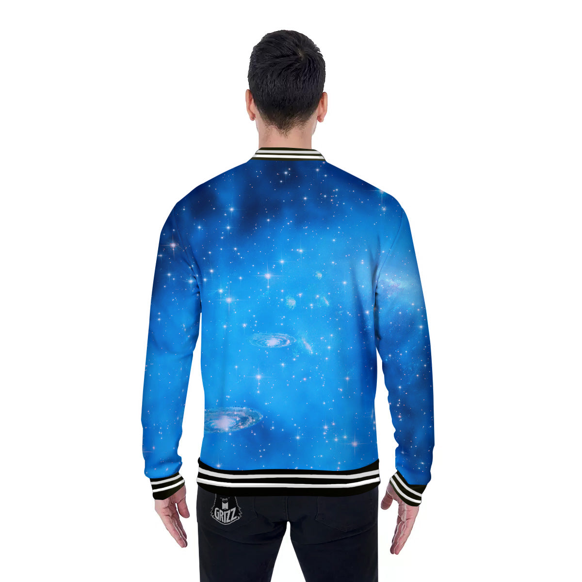 Starfield Galaxy Space Blue Cloud Print Baseball Jacket-grizzshop