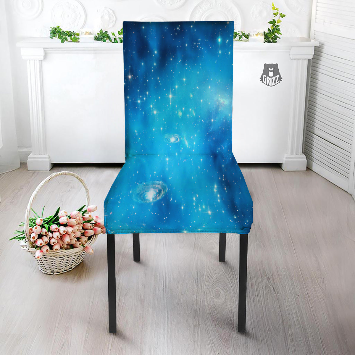 Starfield Galaxy Space Blue Cloud Print Dining Chair Slipcover-grizzshop