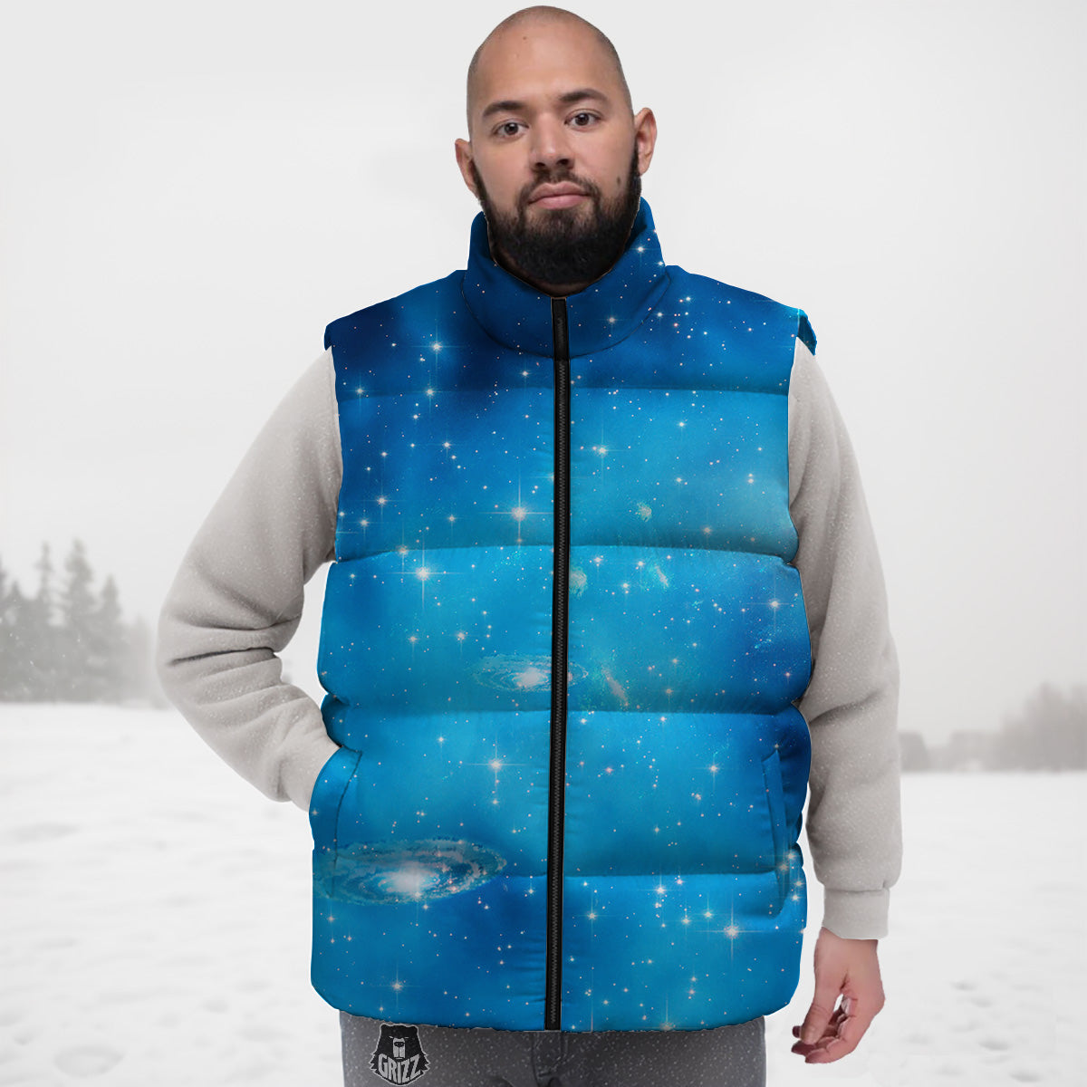Starfield Galaxy Space Blue Cloud Print Down Vest