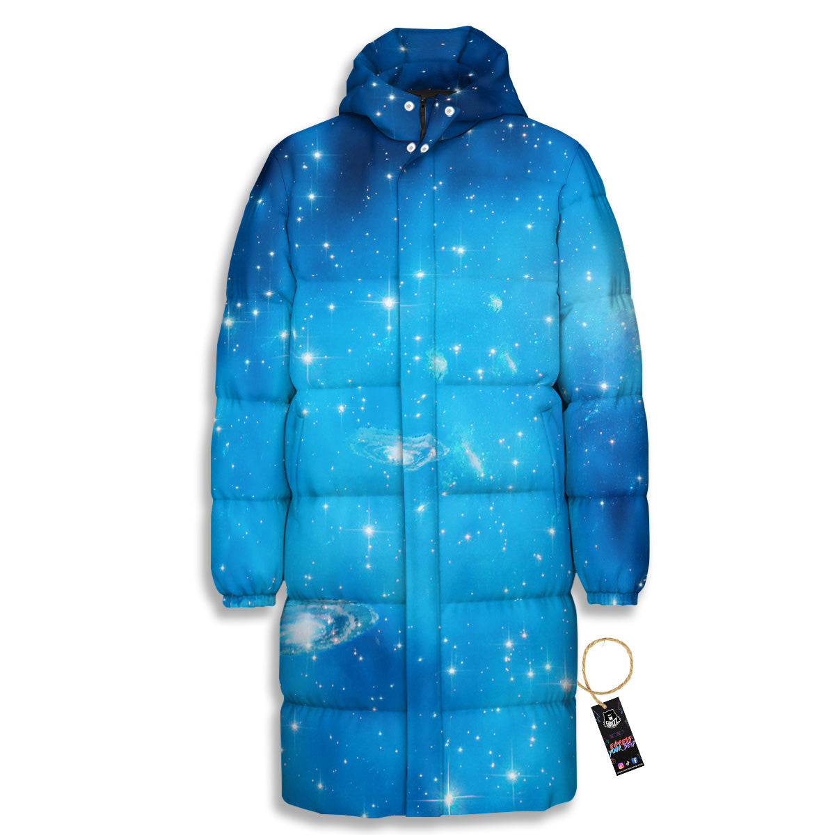 Starfield Galaxy Space Blue Cloud Print Long Down Jacket