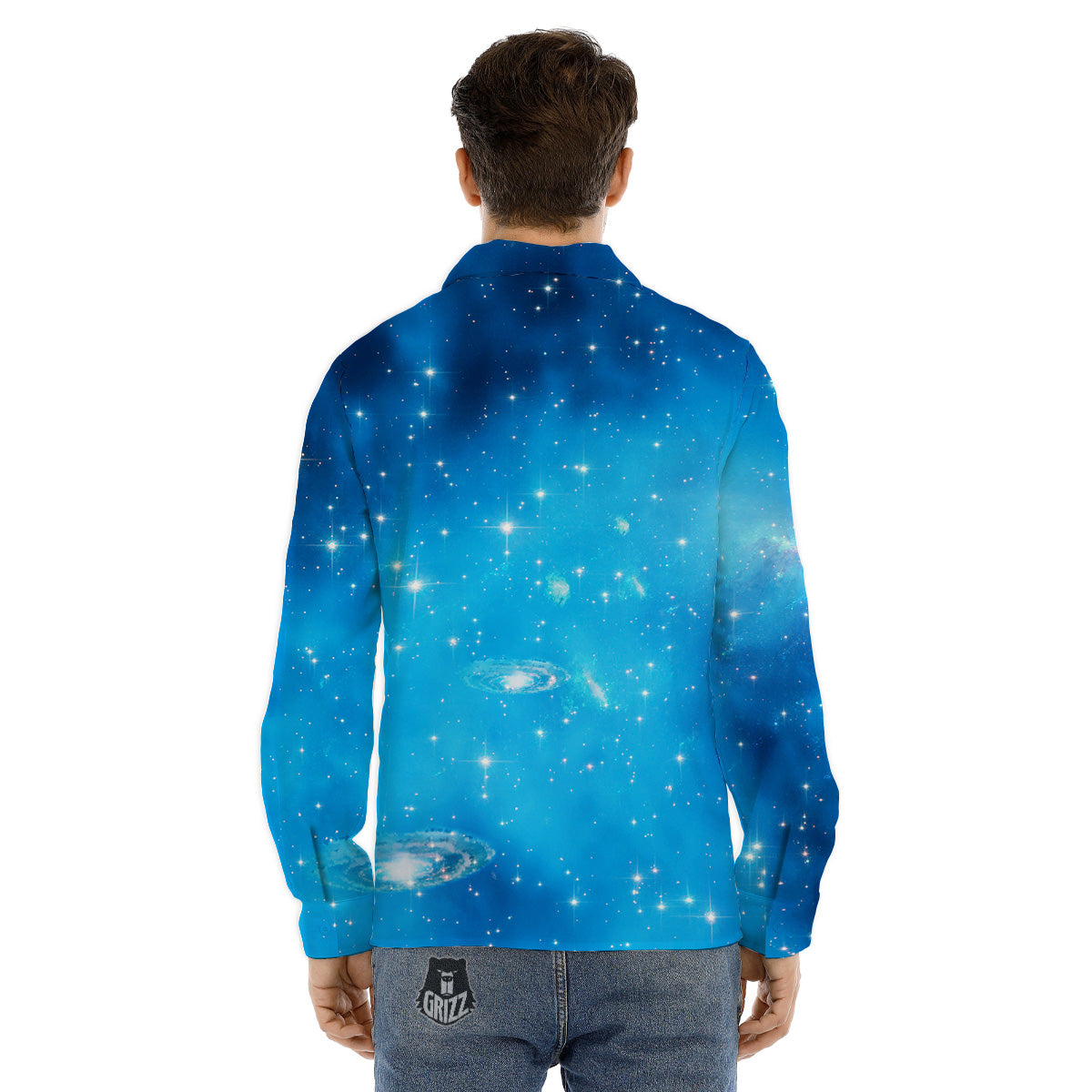 Starfield Galaxy Space Blue Cloud Print Men's Dress Shirts-grizzshop