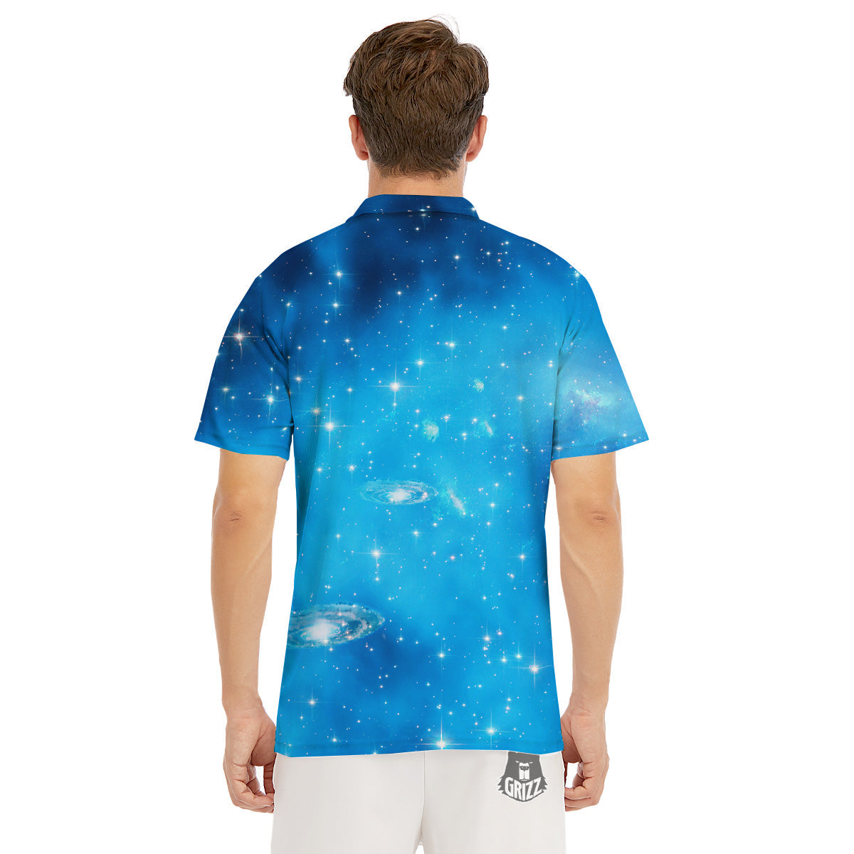 Starfield Galaxy Space Blue Cloud Print Men's Golf Shirts-grizzshop