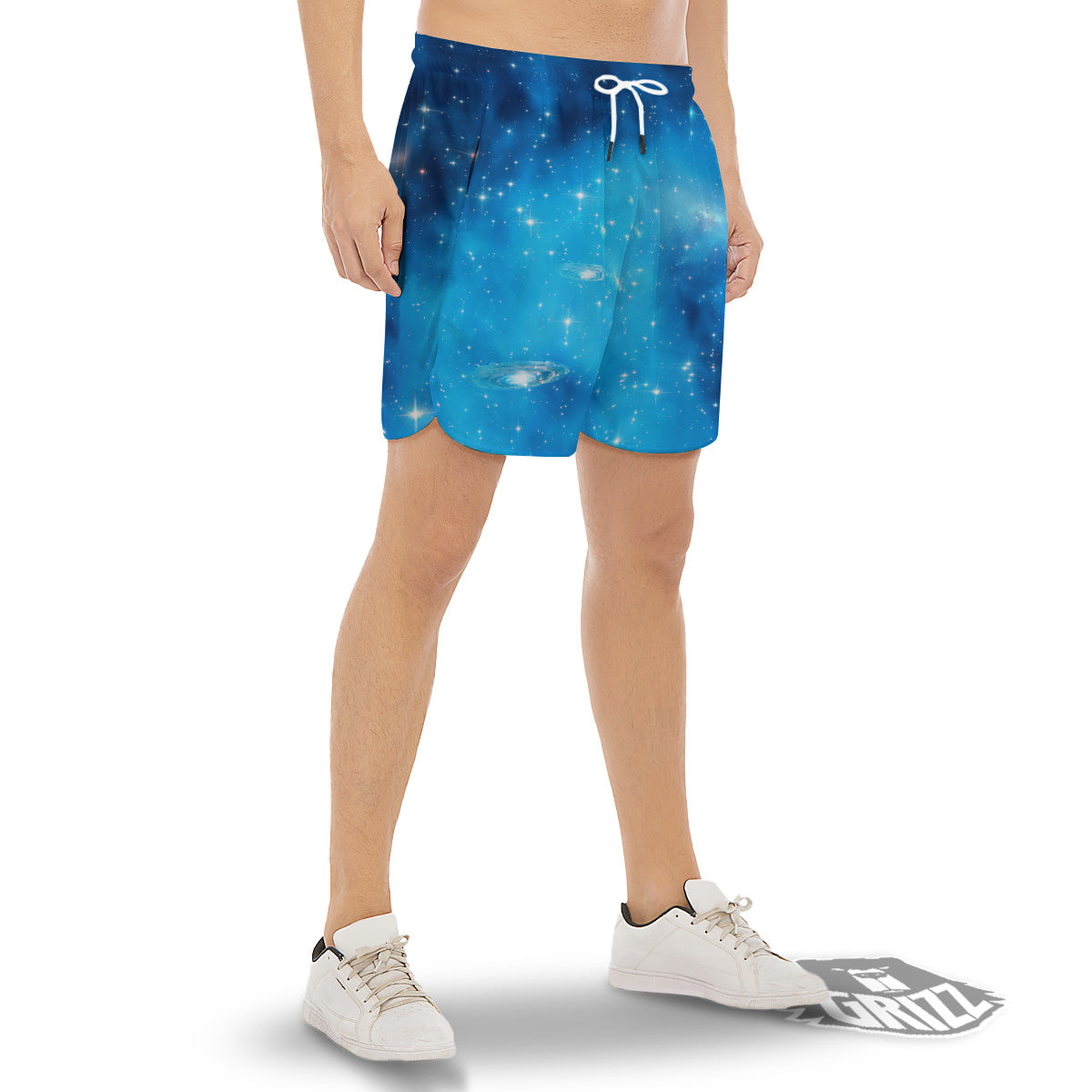 Starfield Galaxy Space Blue Cloud Print Men's Gym Shorts-grizzshop