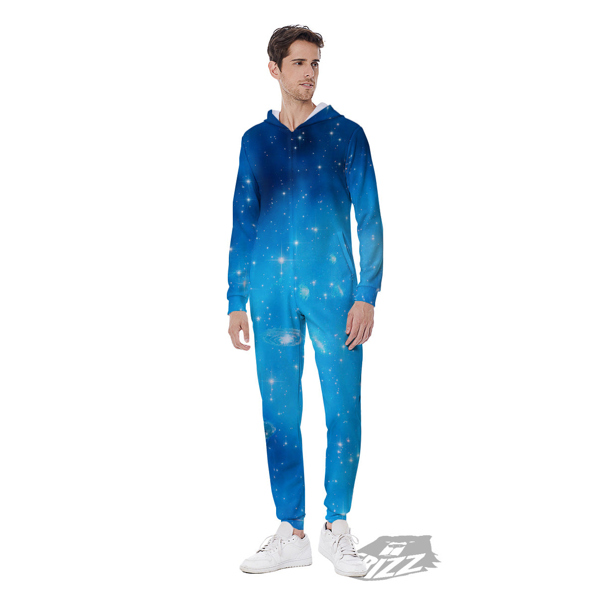 Starfield Galaxy Space Blue Cloud Print Men's Jumpsuit-grizzshop