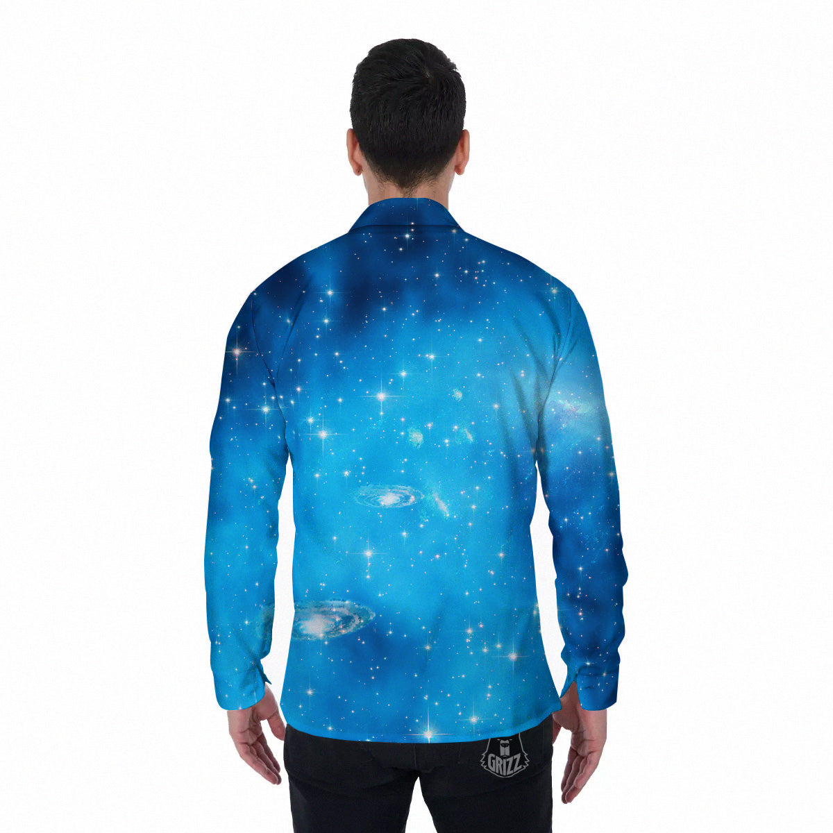 Starfield Galaxy Space Blue Cloud Print Men's Long Sleeve Shirts-grizzshop