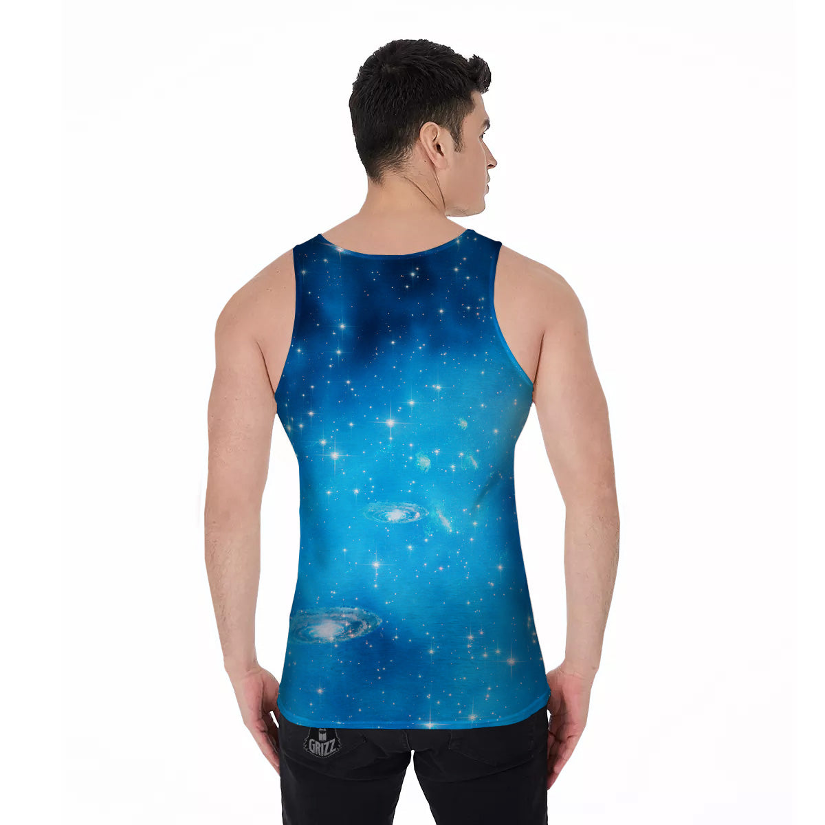 Starfield Galaxy Space Blue Cloud Print Men's Tank Top-grizzshop