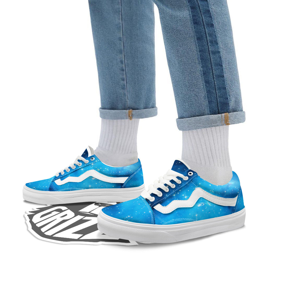 Starfield Galaxy Space Blue Cloud Print Skate Shoes-grizzshop
