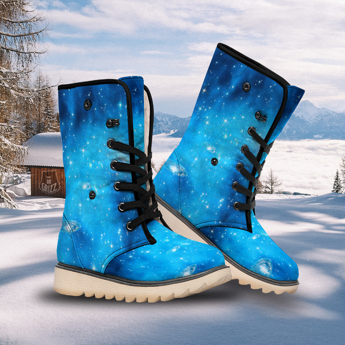 Starfield Galaxy Space Blue Cloud Print Snow Boots-grizzshop