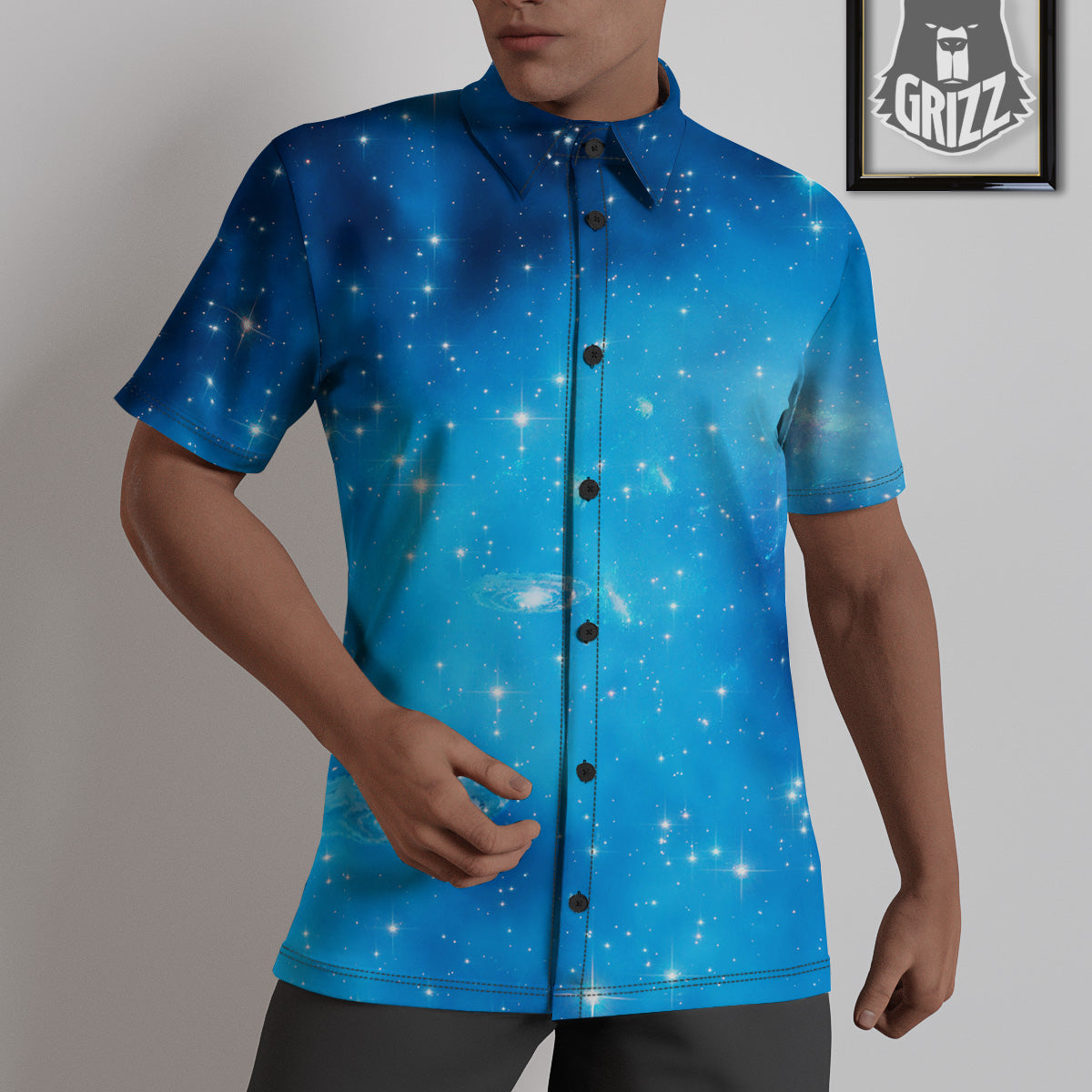 Starfield Galaxy Space Blue Cloud Print Untucked Shirts-grizzshop