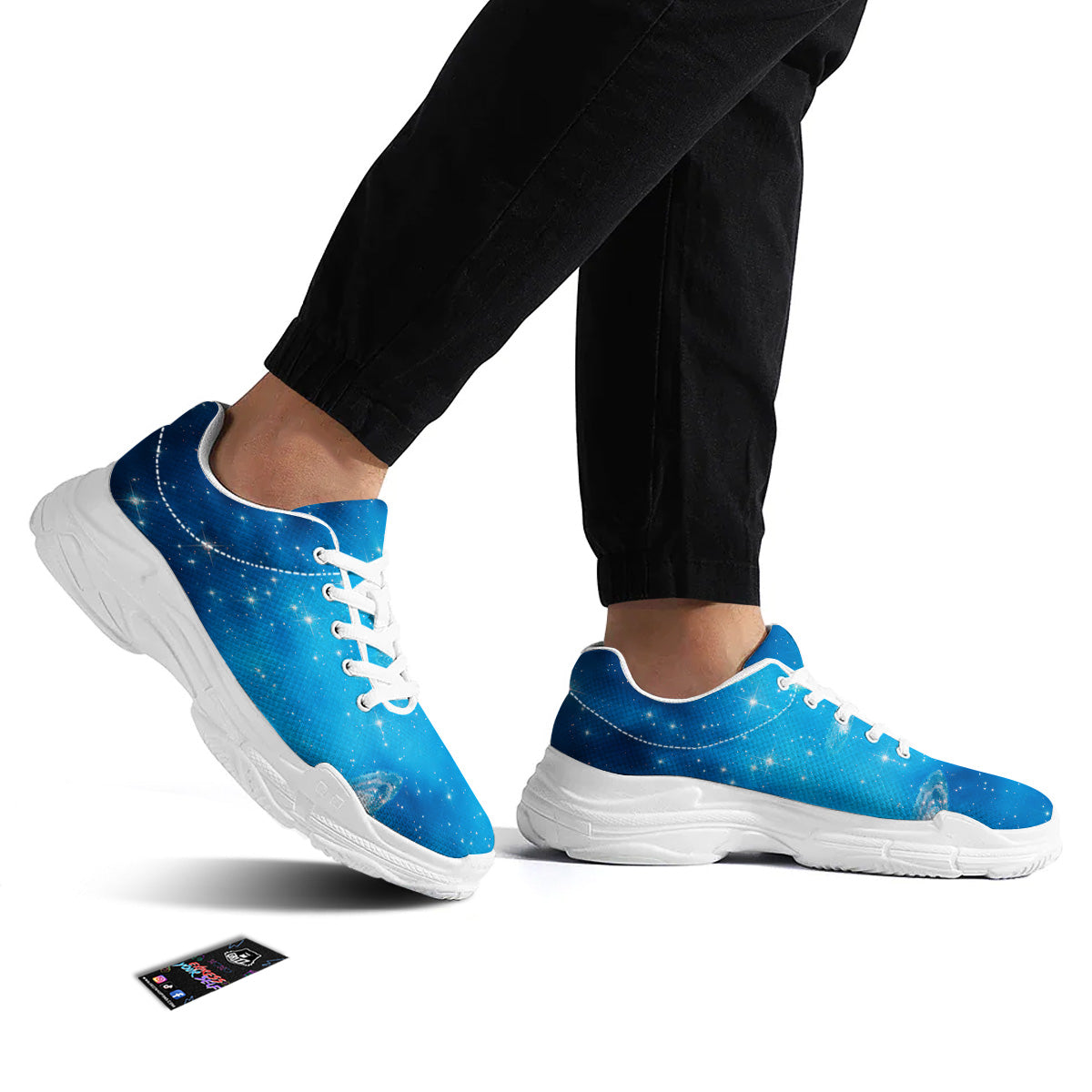 Starfield Galaxy Space Blue Cloud Print White Chunky Shoes-grizzshop