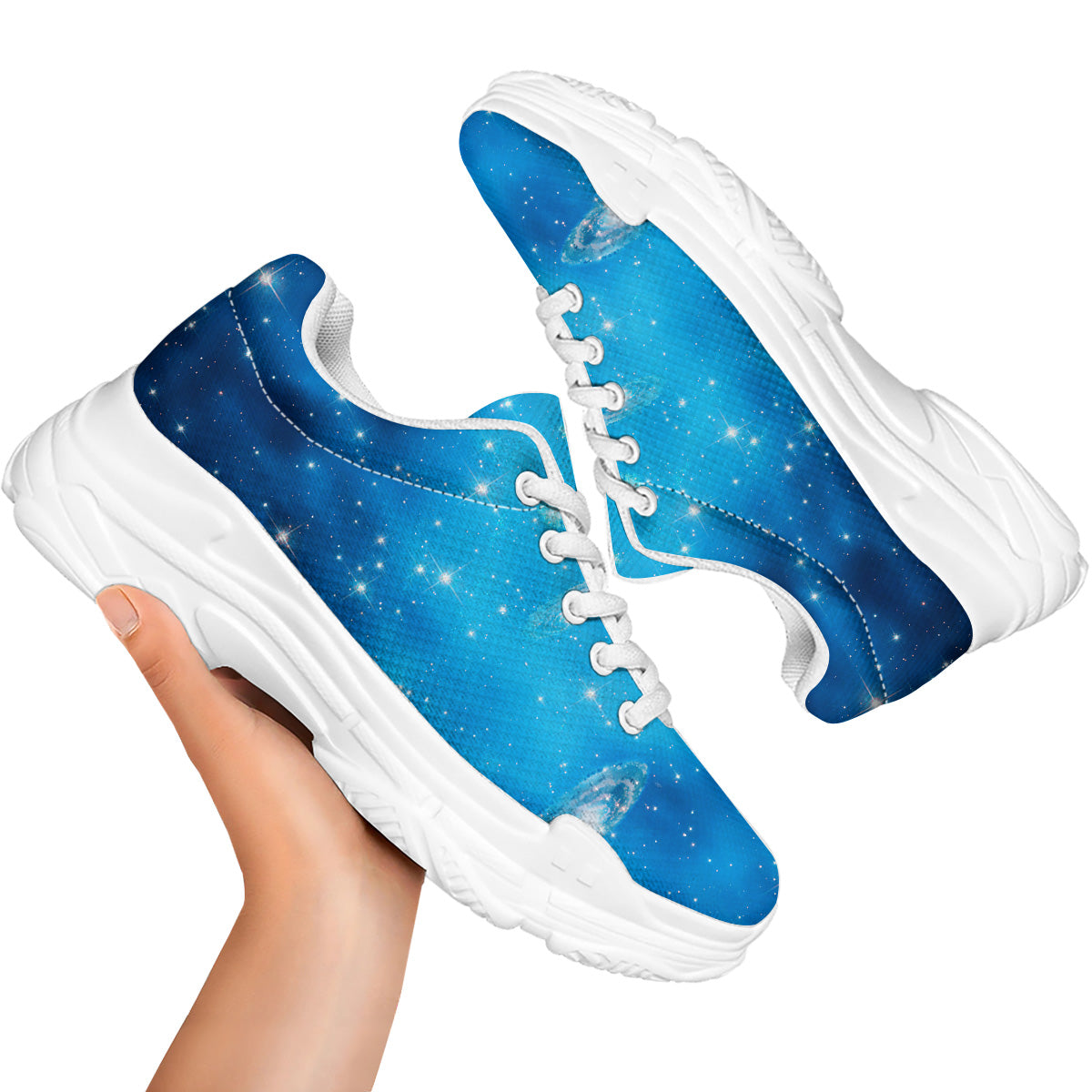 Starfield Galaxy Space Blue Cloud Print White Chunky Shoes-grizzshop