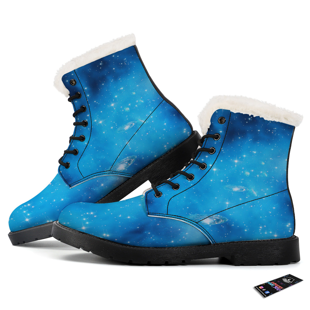 Starfield Galaxy Space Blue Cloud Print Winter Boots-grizzshop