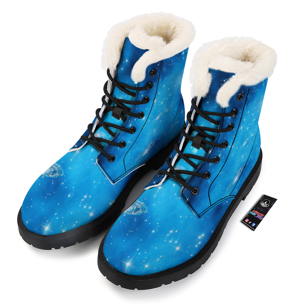 Starfield Galaxy Space Blue Cloud Print Winter Boots-grizzshop