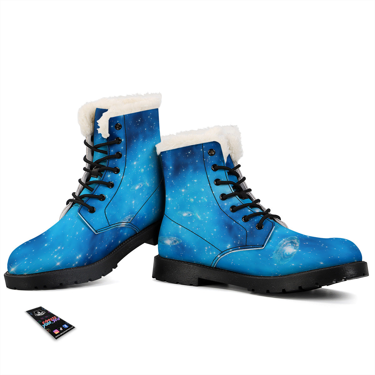 Starfield Galaxy Space Blue Cloud Print Winter Boots-grizzshop
