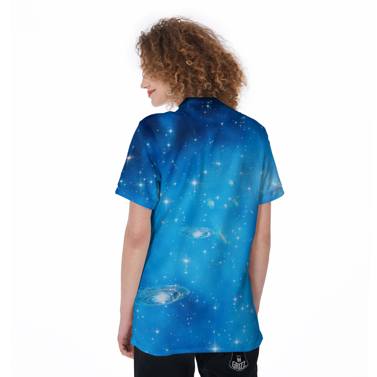 Starfield Galaxy Space Blue Cloud Print Women's Golf Shirts-grizzshop