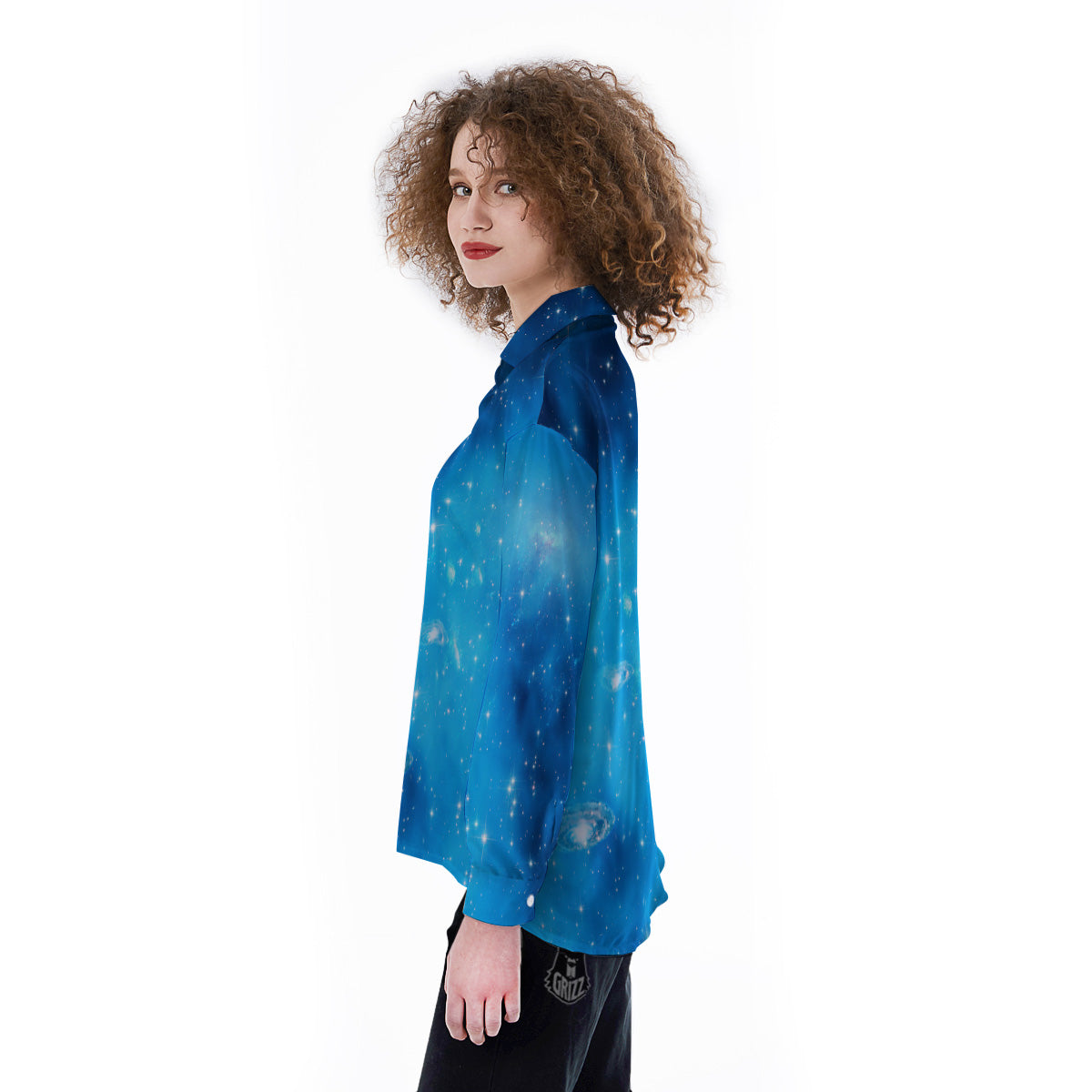 Starfield Galaxy Space Blue Cloud Print Women's Long Sleeve Shirts-grizzshop