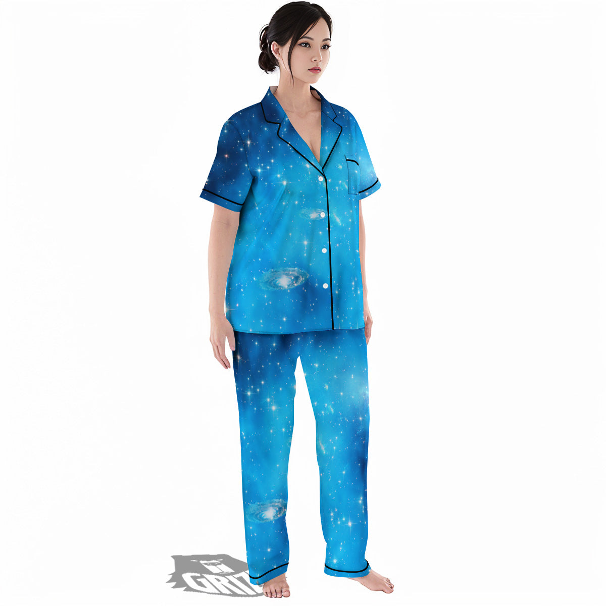 Starfield Galaxy Space Blue Cloud Print Women's Pajamas Set-grizzshop