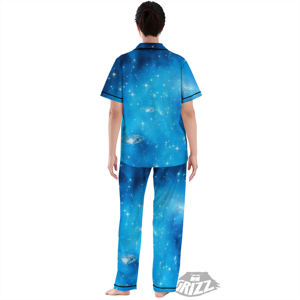 Starfield Galaxy Space Blue Cloud Print Women's Pajamas Set-grizzshop