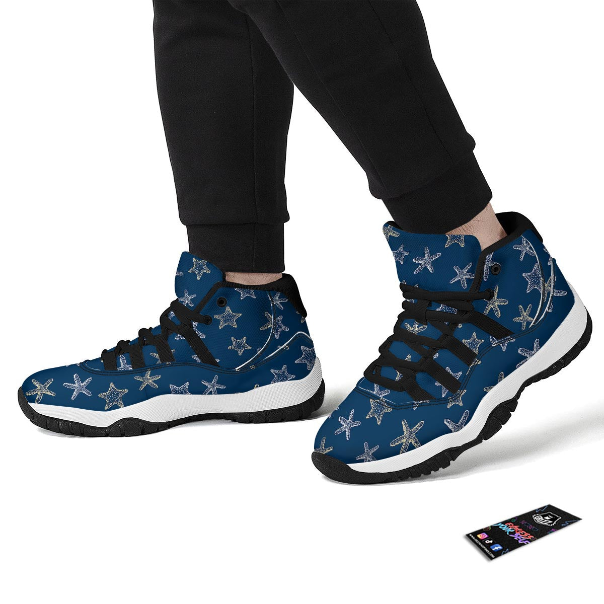 Starfish Pattern Print Black Bball Shoes-grizzshop