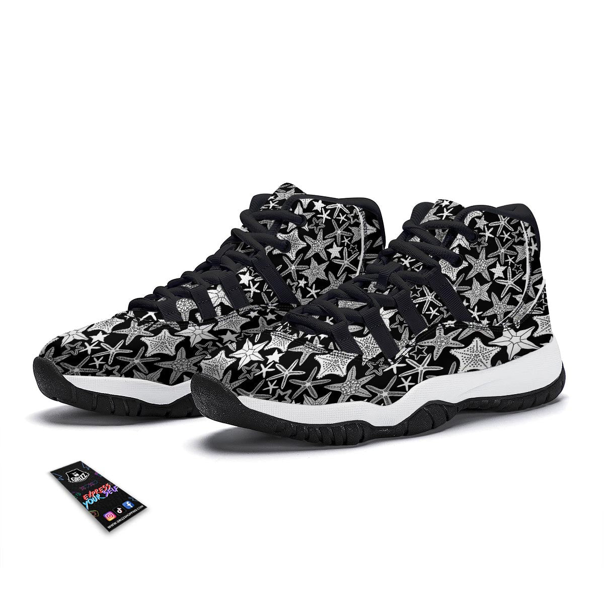 Starfish Print Pattern Black Bball Shoes-grizzshop