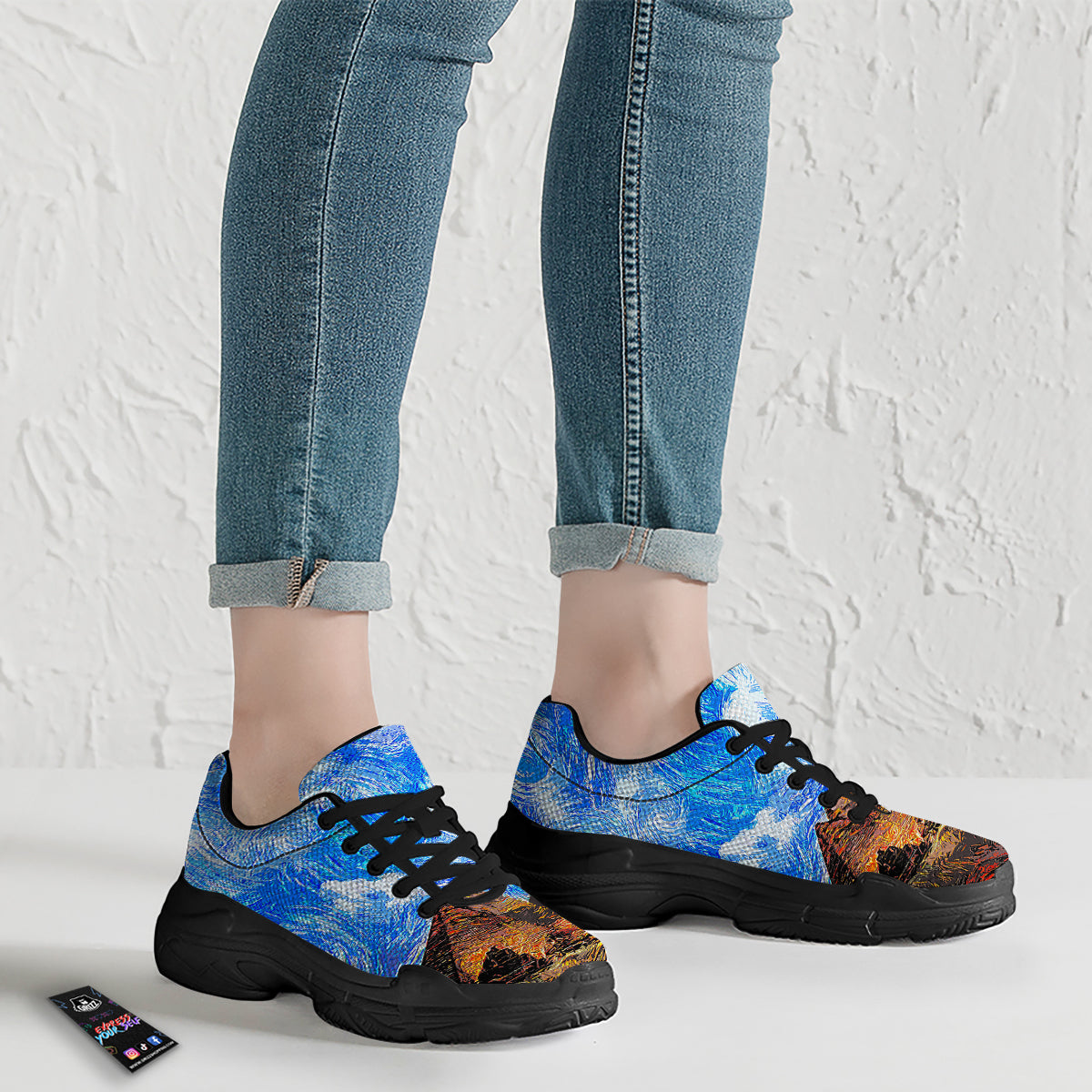 Starring Night Pyramids Print Black Chunky Shoes-grizzshop
