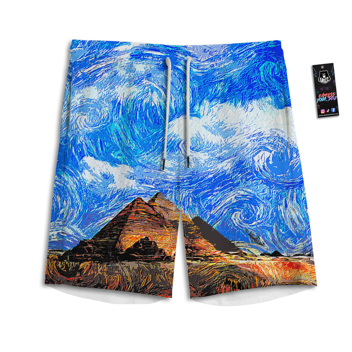 Starring Night Pyramids Print Men's Athletic Shorts